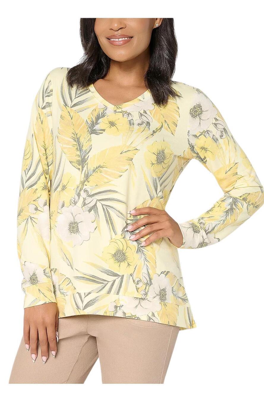 Denim & Co. Women's Printed Long Sleeve V-Neck Top Sft Yellow - Regular